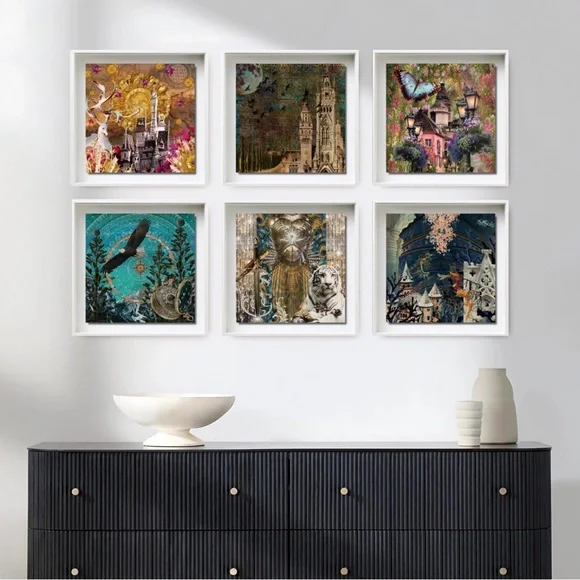 “As the Eagle” Surreal Artwork on 8” SQ Glass Tile Mounted in Shadowbox Frame